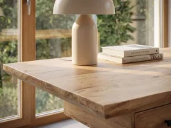 Schreibtisch 180 cm Massivholz Schublade Industrial Bürotisch Natur Holztisch ^ Finebuy