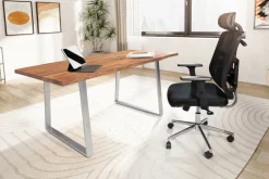 Schreibtisch Massivholz Baumkante Chromgestell Handarbeit TARN, Goldbraun-Chrom cm ^ KADIMA DESIGN New
