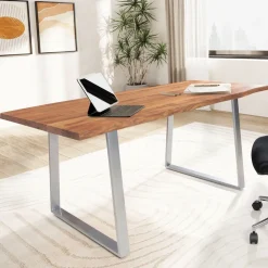 Schreibtisch Massivholz Baumkante Chromgestell Handarbeit TARN, Goldbraun-Chrom cm ^ KADIMA DESIGN New