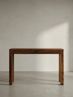 Schreibtisch – Massivholz, 118x40x76 cm, dunkelbraun, kompakt, handgefertigt ^ KADIMA DESIGN