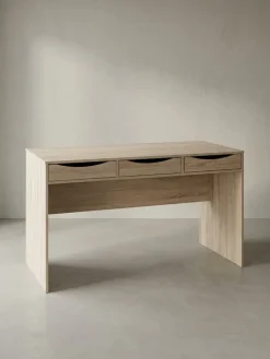 Schreibtisch – Sonoma Eiche, 120 cm, 3 Schubladen, kompakt, modern ^ KADIMA DESIGN Outlet