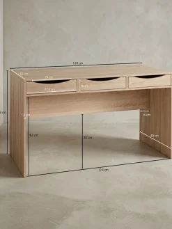 Schreibtisch – Sonoma Eiche, 120 cm, 3 Schubladen, kompakt, modern ^ KADIMA DESIGN Outlet