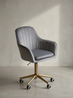 Schreibtischstuhl Samt drehbar mit Lehne, Schalenform, Rollen und Höhenverstellung, Grau 54x52x105 cm ^ KADIMA DESIGN New