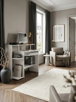 KADIMA DESIGN Schreibtisch – Weiß, 94x90,5x48,5 cm, Tastaturauszug, kompakt, mit Druckerablage Outlet