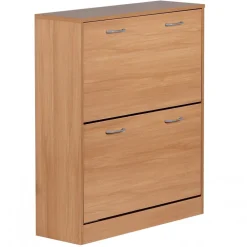 KADIMA DESIGN Schuhkipper Holz mit 2 Klappen und Ablage, Buche 75x24x87 cm Weiß Best