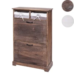 Schuhkipper -H19, Schuhschrank Schuhregal Schuhablage, Massiv-Holz Shabby-Look Korb-Schublade 100x60x24cm ~ braun ^ MCW Hot