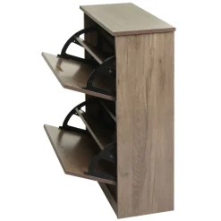 Schuhkipper -K45, Schuhschrank Schuhregal, 81x60x25cm 2 Klappen, MDF aus Paulownia ~ grau-braun ^ MCW Clearance