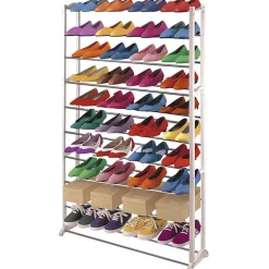 Schuhregal Schuhablage, Kunststoff, Metall Querstreben, weiß ~ für 40 Paar Schuhe ^ MCW Clearance