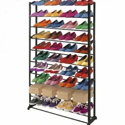 Schuhregal Schuhablage, Kunststoff, Metall Querstreben, für 40 Paar Schuhe ~ schwarz ^ MCW Clearance
