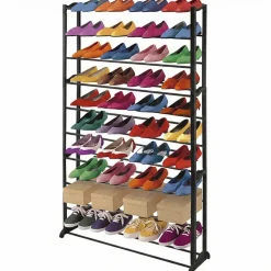 Schuhregal Schuhablage, Kunststoff, Metall Querstreben, für 40 Paar Schuhe ~ schwarz ^ MCW Clearance