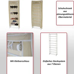 Schuhschrank Campingschrank Faltschrank Stoff 140x52x18cm creme ^ MCW Discount
