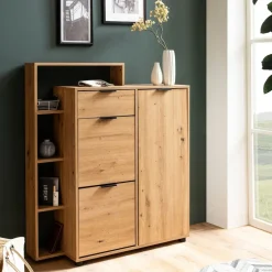 Schuhschrank Schuhkipper Garderobe Eiche 110 cm Schuhkommode Flurschrank ^ Finebuy Online