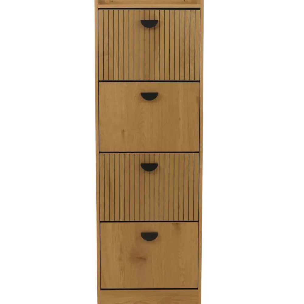 MCW Schuhschrank -O39, Schuhkipper Schuhregal 4 Klappen Klappfächer MDF Melamin Metall 147x50x24cm ~ natur Hot
