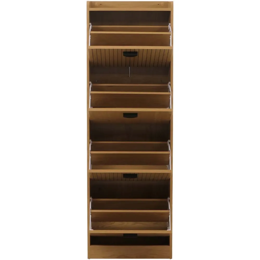 MCW Schuhschrank -O39, Schuhkipper Schuhregal 4 Klappen Klappfächer MDF Melamin Metall 147x50x24cm ~ natur Hot