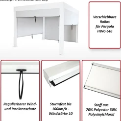 Seitenwand für Pergola -L46, Pavillon Rollo Ersatzseitenwand, Stoff/Textil sturmfest 3x3m ~ anthrazit ^ MCW Clearance