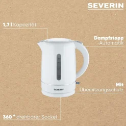 Severin WK 4325 Wasserkocher (1,7 Liter, 2200 W, Kunststoff, weiß, kabellos, Kontrollleuchte) Outlet