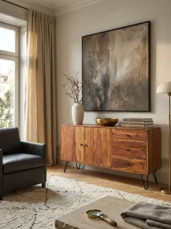 Sideboard – Massivholz, 145x75x40cm, Landhausstil, 3 Schubladen, 2 Türen ^ KADIMA DESIGN Online