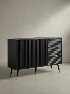 Sideboard – Schwarz/Eiche-Dekor, 120x80x40cm, mit Türen und Schubladen, Metallbeine ^ KADIMA DESIGN Best