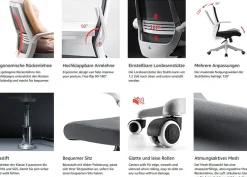 Moderner ergonomischer Bürostuhl, Schreibtischstuhl, atmungsaktiv, Taillenstütze, anhebbare Armlehne ~ schwarz ^ SIHOO Sale