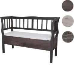 MCW Sitzbank H207, Bank Truhenbank Holzbank Aufbewahrungstruhe, Staufach Kissen Holz 119cm ~ grau-braun, shabby Best