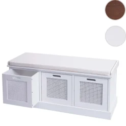 Sitzbank -J49, Polsterbank Garderobenbank, Kissen Aufbewahrungsboxen Staufach 47x110x40cm ~ weiß, Polster creme-weiß ^ MCW Outlet