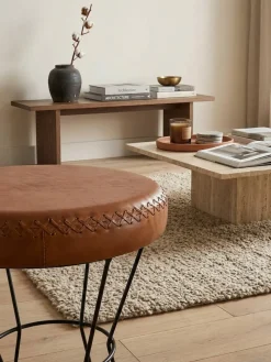 Sitzhocker – Echtleder/Metall, 35x48x35 cm, rund, modern ^ KADIMA DESIGN Discount