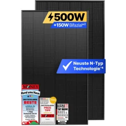 Solakon Solarmodul 500W, N-Type bifaziales monokristallines Glas-Glas Solarpanel, 40v Photovoltaik Solarmodule/Solar Module für Balkonkraftwerk/Solaranlage, Solar Panel für Photovoltaik Komplettanlage (1 Stk)