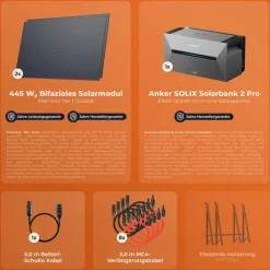 ® All In One Balkonkraftwerk mit Speicher 890W komplett Steckdose - 1,6 kWh Anker Solix 2 PRO Speicher - Solaranlage Komplettset - 445W bifaziale Solarmodule & Anker Speicher & Zubehör ^ Solarway Outlet