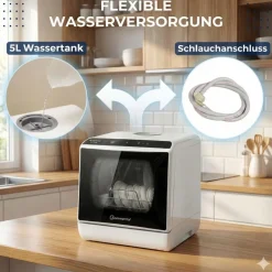 Tischgeschirrspüler SP5 Dual – Mini Spülmaschine oder Tischspülmaschine mit 6 Waschprogrammen, 360° Reinigungsabdeckung, flexible Wasserversorgung – effizient & umweltschonend ^ Sommertal Clearance