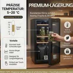WK 50 Weinkühlschrank – 15 Flaschen, 5–20°C einstellbar, abschließbar, LED-Beleuchtung, Glastür, Touchscreen, 4 Holz-Einlegeböden, leise & energiesparend ^ Sommertal Hot