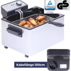 Sommertal XXL Doppel-Fritteuse mit Öl oder Fett – 3 Körbe, 5 Liter, 3000 Watt, Kaltzone, DF3270 – echte Edelstahl Fritteuse für knusprige Pommes