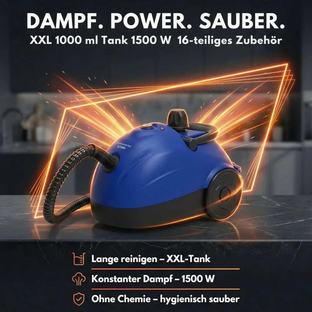 XXL SC1000 Dampfreiniger Handgerät 1500 W ^ Sommertal Best