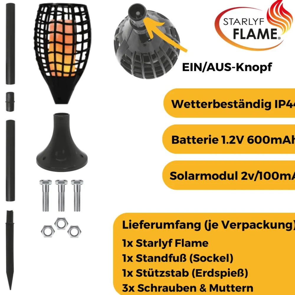 ® LED Solarleuchte, Solar Feuer Fackel für den Garten Flame ^ Starlyf Online