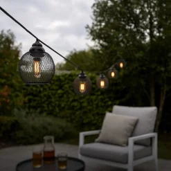 Star Trading Star - Solar-Lichterkette Sunlight, 8-flammig, Schwarz - LED-Deko-Leuchten aus Metallgeflecht mit warmweißem Filament-Licht, solarbetrieben mit Akku - ideal für Garten & Balkon