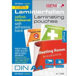 Genie 25 Stück Laminierfolien DIN A4  mit selbstklebender Rückseite Clearance