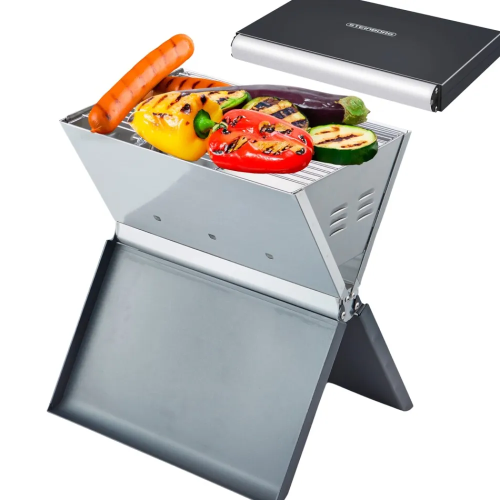 Klappgrill Laptopgrill Campinggrill Hitzebeständig schwarz ^ Steinborg