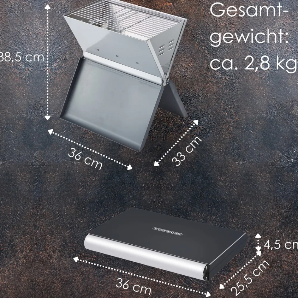 Klappgrill Laptopgrill Campinggrill Hitzebeständig schwarz ^ Steinborg