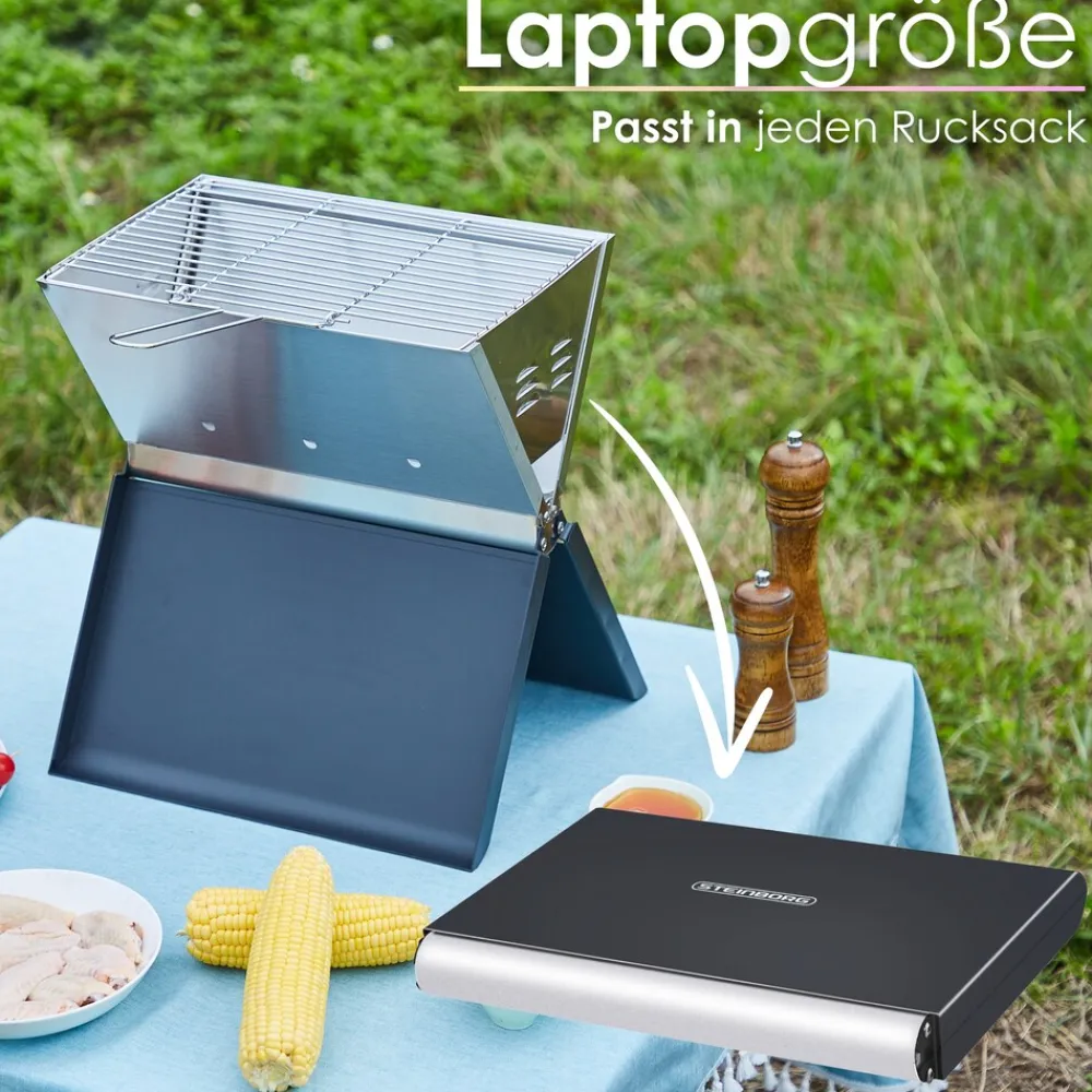 Klappgrill Laptopgrill Campinggrill Hitzebeständig schwarz ^ Steinborg