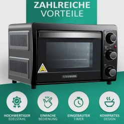 Steinborg Minibackofen 15L Krümelblech 60 min Timer 90-230°C 1300W Clearance