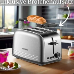 Steinborg 2 Scheiben Edelstahl Toaster mit Brötchenaufsatz Krümelschublade 850W Sale