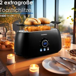 Steinborg 4 Scheiben XXL Toaster Digitales Display m. Brötchenaufsatz Hot