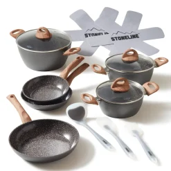 ® CERAMIC Back to Nature Kochgeschirr-Set, 14-tlg., Keramik-Beschichtung, mit Glasdeckeln ^ stoneline New