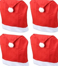 Stuhlhussen 4er Set Schwingstuhl Weihnachten I Rot I Nikolausmütze I Stuhlbezug Weihnachten Deko Weihnachtsmütze Stuhlabdeckung Stuhlbezug 4er Set ^ Novaliv New