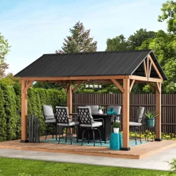 Sunjoy Pavillon Zedernholz Gazebo TÖDI - 336cm x 400cm, anthrazit Hot