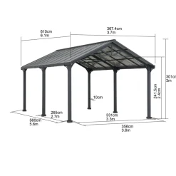Stahl Carport EIGER - 367cm x 610cm, grau ^ Sunjoy Sale