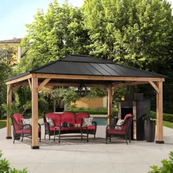Zedernholz Gazebo ERNIR - 393cm x 452cm, anthrazit ^ Sunjoy Online