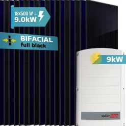 ® 9.0 kW Solaranlage, 18x 500 W Solarmodule Fullblack Bifacial, Wechselrichter SolarEdge SE9K (3-phasig) ^ SUNNIVA Online