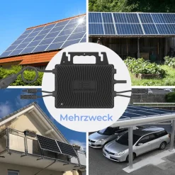 SUNNIVA ® 2000W Balkonkraftwerk BIFAZIAL FULLBLACK komplett Steckdose INVER ENERGY 800W Wechselrichter, PV Solaranlage, 4x 500W Glas Solarmodule, inkl. 5m Kabel, Bluetooth WIFI, Komplettset Discount