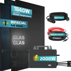 SUNNIVA ® 1840W Balkonkraftwerk BIFAZIAL FULLBLACK komplett Steckdose TSUN 2000W Wechselrichter, PV Solaranlage, 4x 460W Glas-Glas Solarmodule, inkl. 5m Kabel, Bluetooth WIFI, Komplettset Online