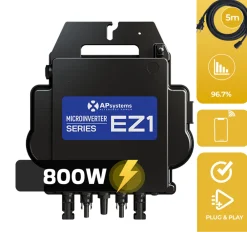 SUNNIVA ® 1840W Balkonkraftwerk BIFAZIAL FULLBLACK komplett Steckdose AP Systems EZ1-M 800 Watt Wechselrichter, Solaranlage Komplettset,4x460W Glas-Glas Bifacial Solarmodule, 5m Kabel,4x2,5m Solarkabel Sale